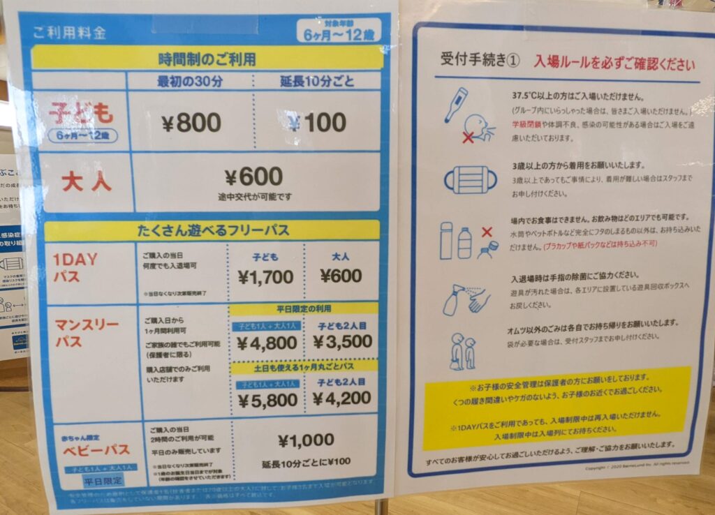 高槻のボーネルンド・プレイヴィル安満遺跡公園の料金体系